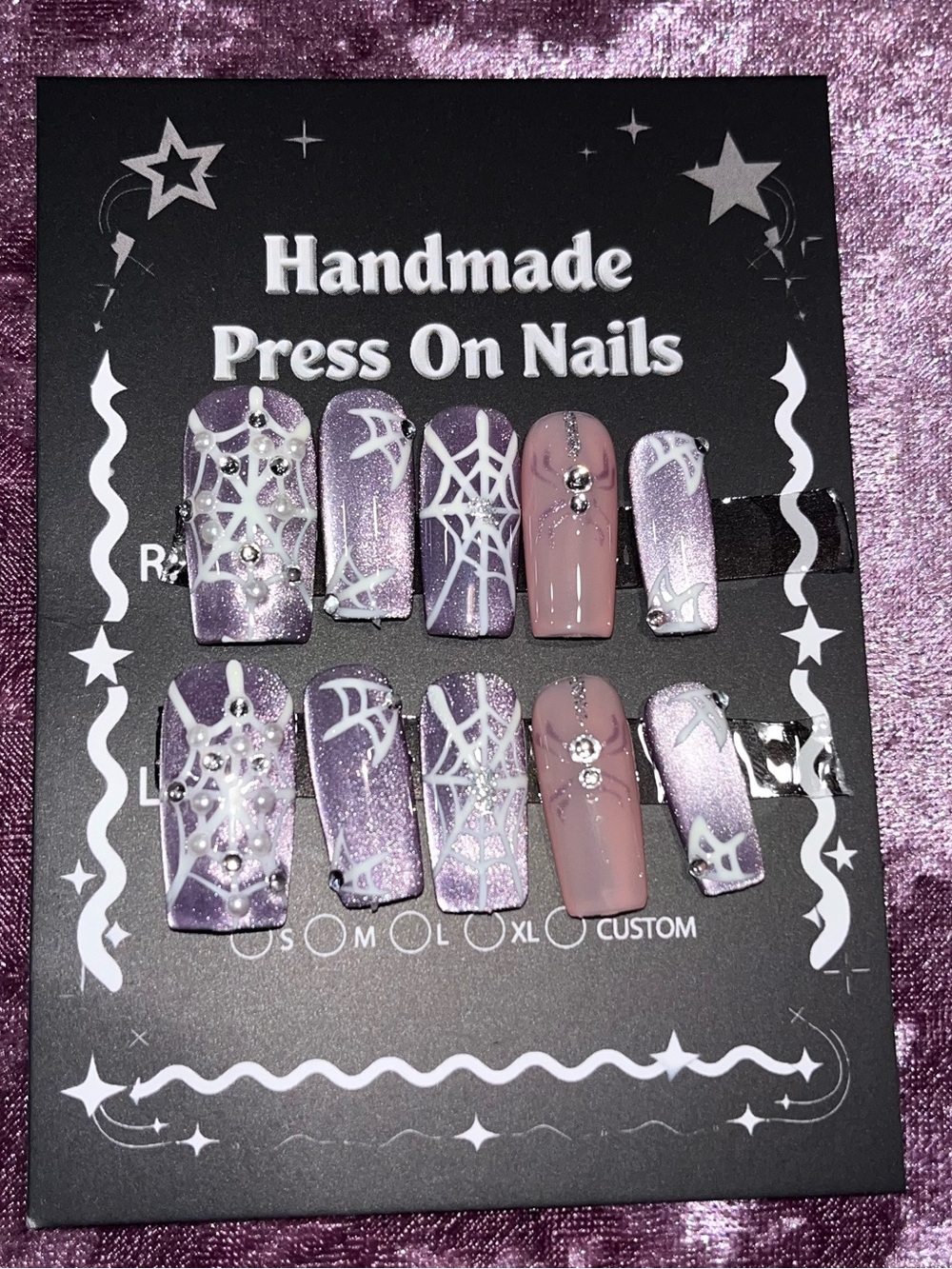 Handmade Press On Nails - Purple Marble & Mauve Set